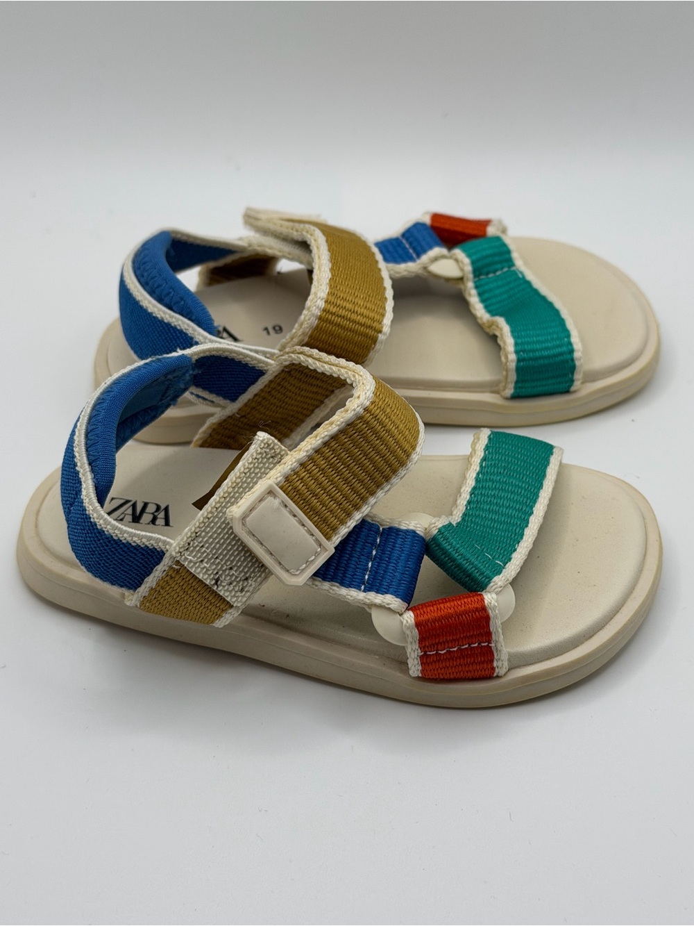 Zara Kids Colorblock Webbing Sandals in Blue, Green, Mustard, and Red
